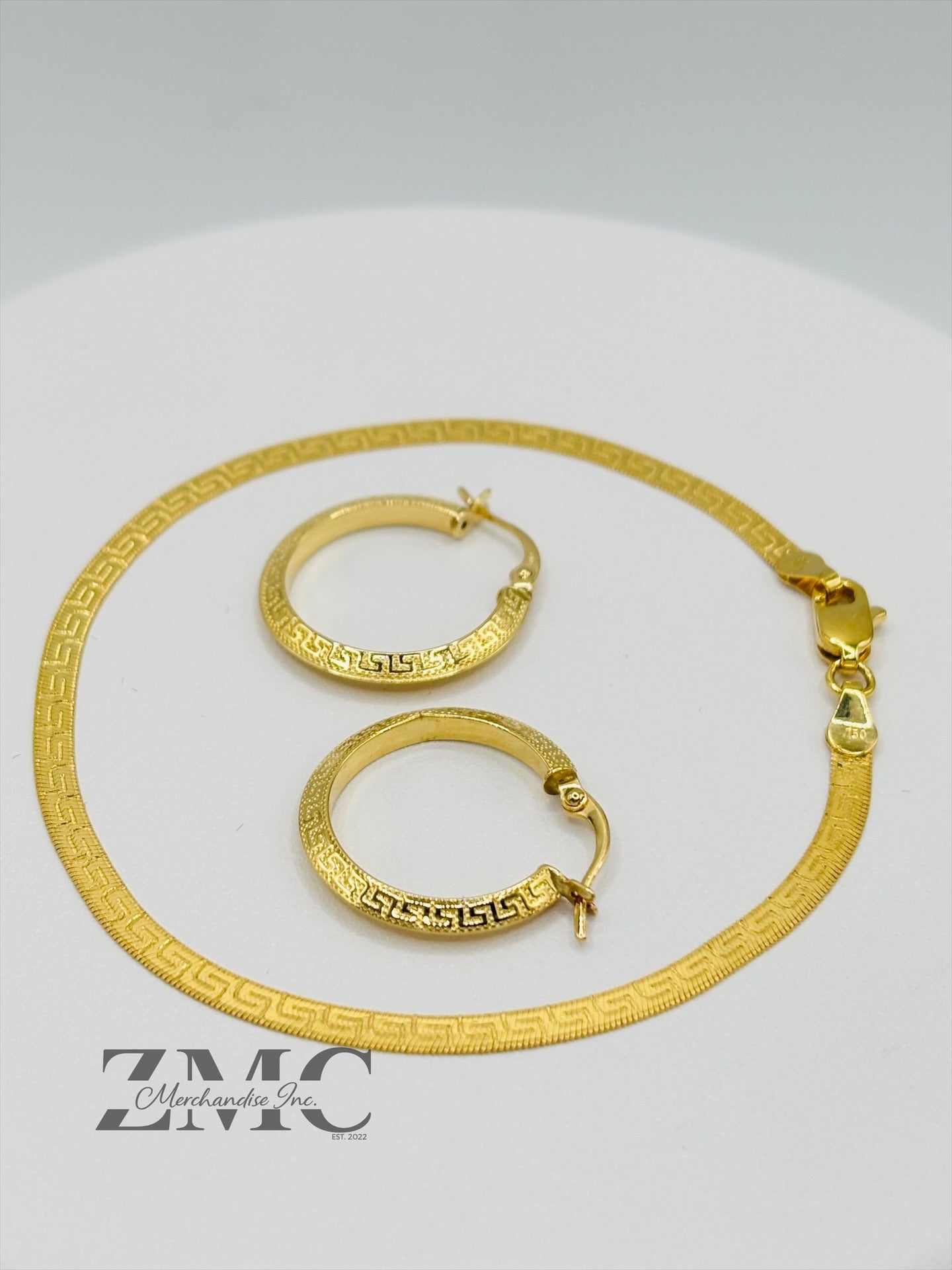 18K Gold F Bracelet and Loop Earrings Set
