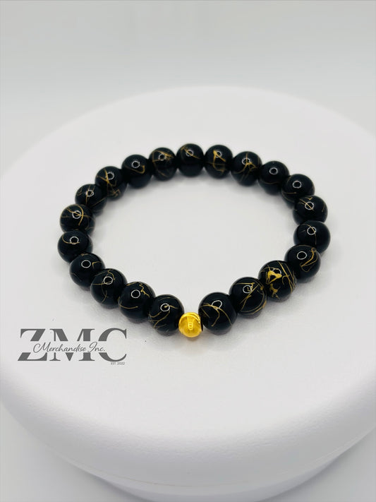 18K Gold Cats Eye Ball with Black Gold Stone
