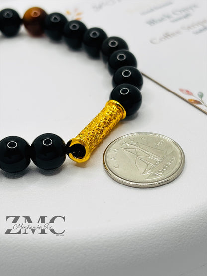 18K Gold  Lucky Baifu Tube Onyx, Agate Stone  ( Hollow Empty Inside)