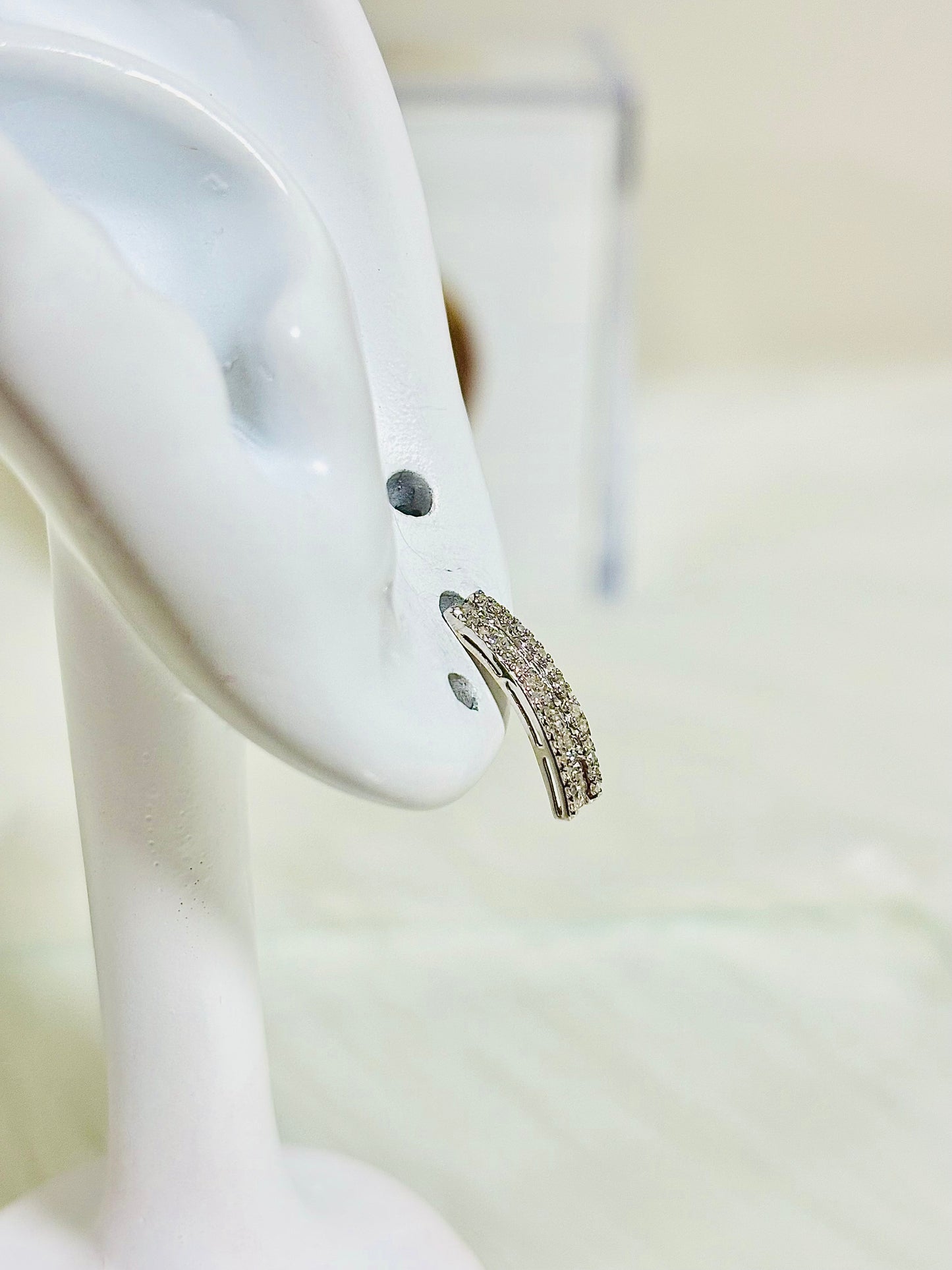K18 Japan White Gold Baguette Half Loop Stud Earrings 0.34 carat Natural Diamond