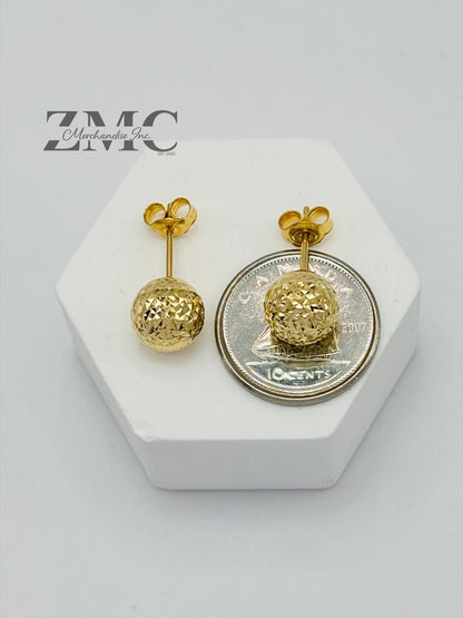 18K Gold Diamond Cut Ball Earrings