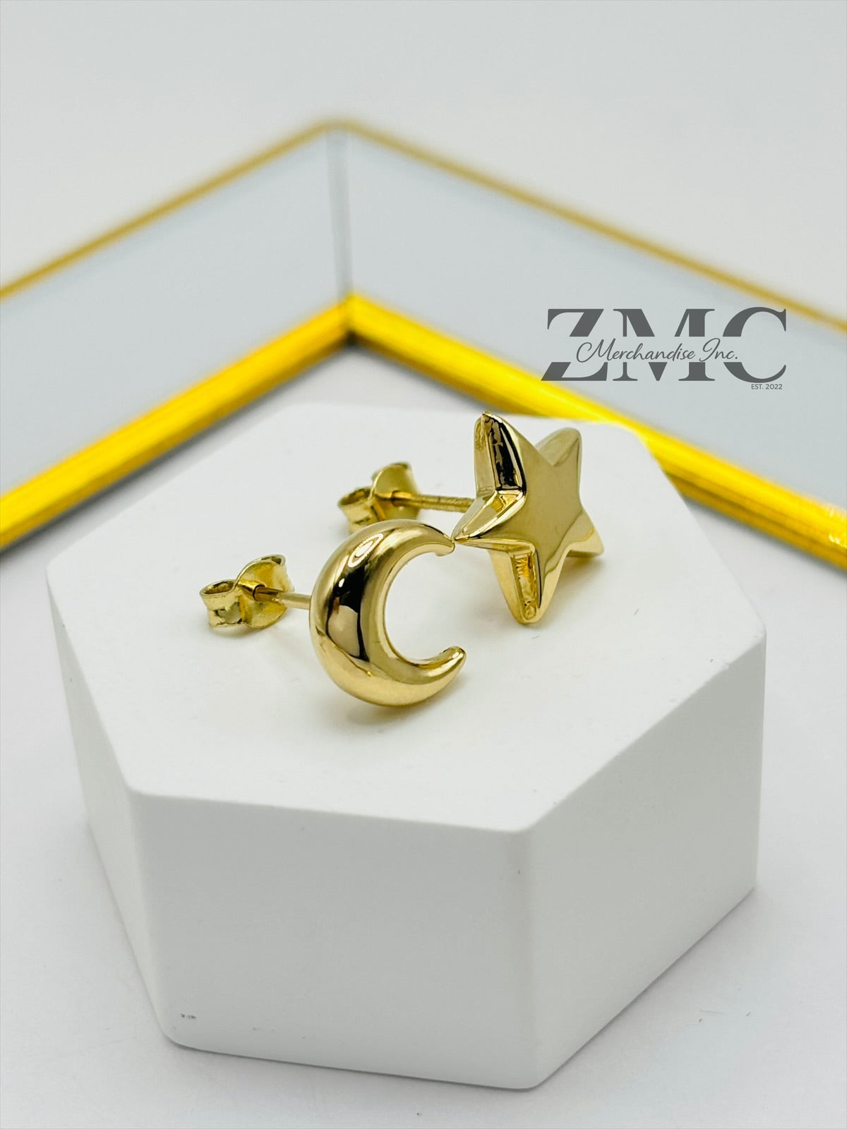 18K Gold Moon & Star Earrings