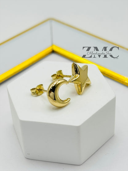 18K Gold Moon & Star Earrings