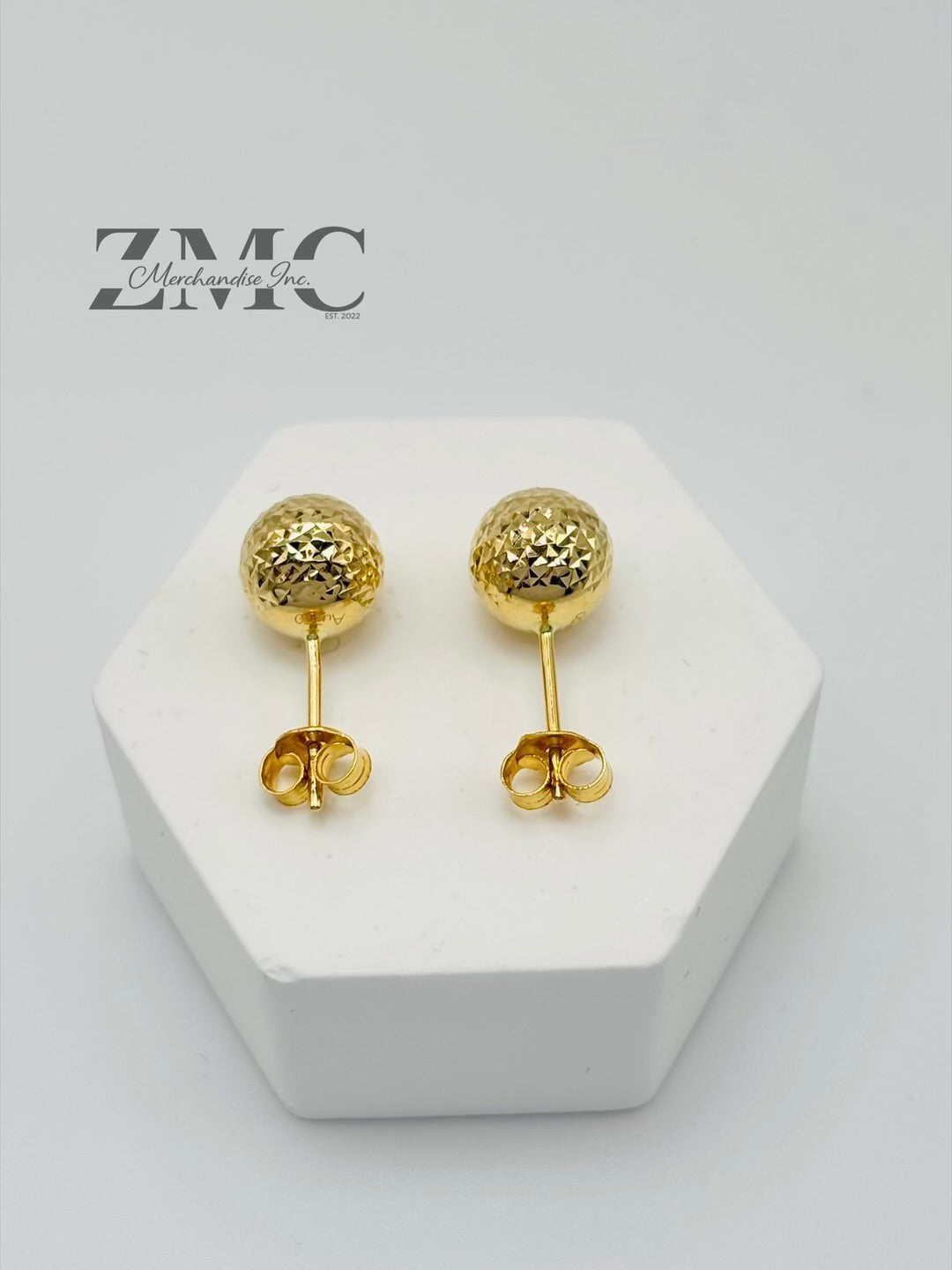 18K Gold Diamond Cut Ball Earrings