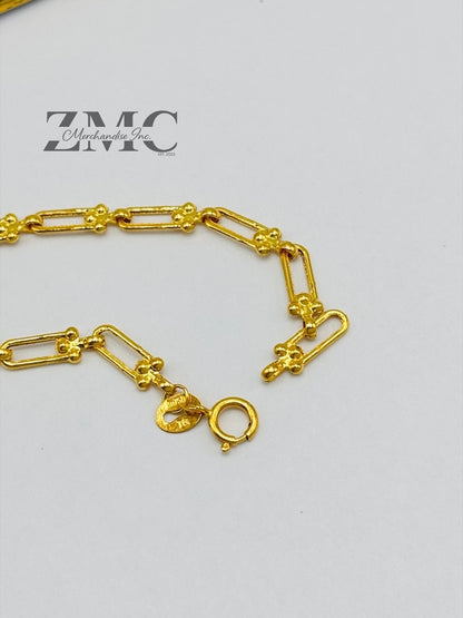 18K Gold Heart and Ball Diamond Cut Flat Hardware Bracelet