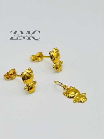 18K Gold HK Kids Earrings and Pendant Set