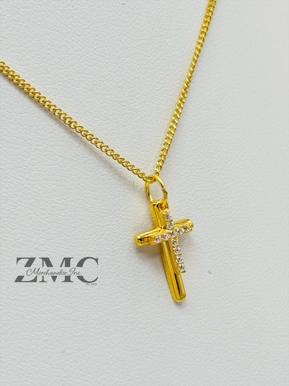 18K Gold Double Cross Necklace