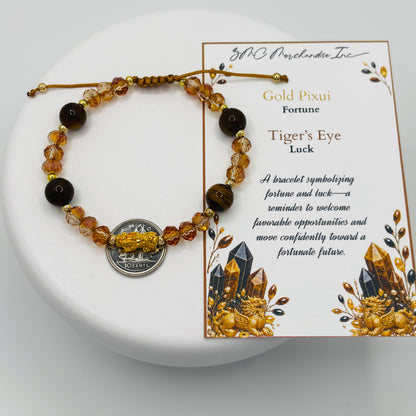 18K Gold Lucky Piyao/ Pi Xiu Tiger Eye String Bracelet ( Hollow Empty Inside) Small