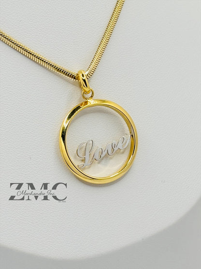 18K Gold Two-tone LOVE Herringbone Necklace