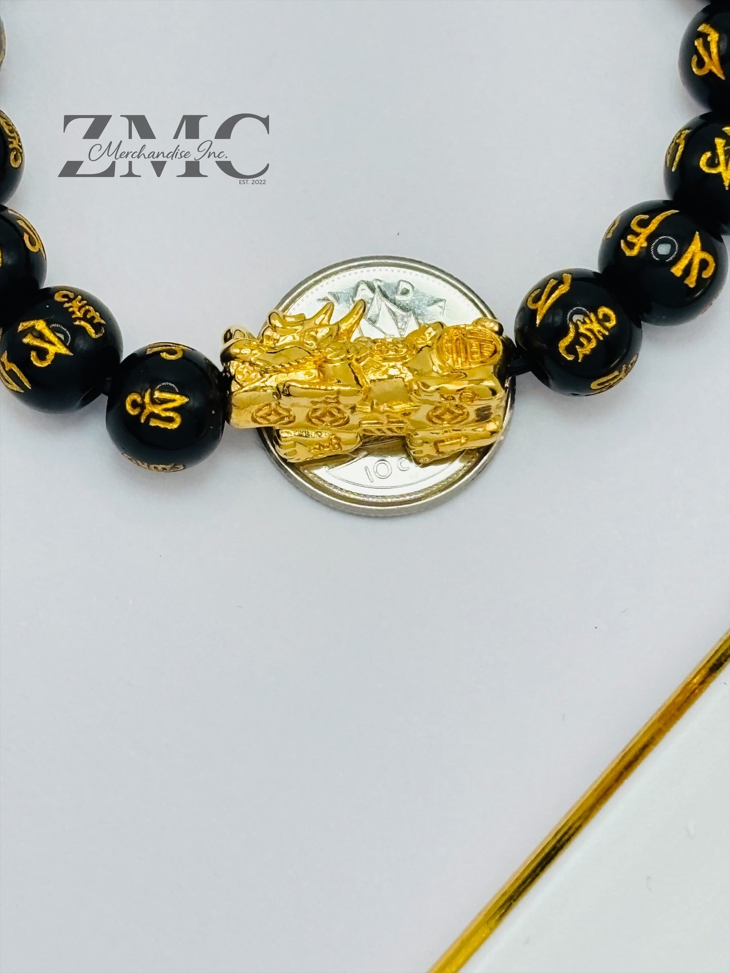 18K Gold Lucky Piyao/ Pi Xiu  Bracelet Black Mantra ( Hollow Empty Inside) Large