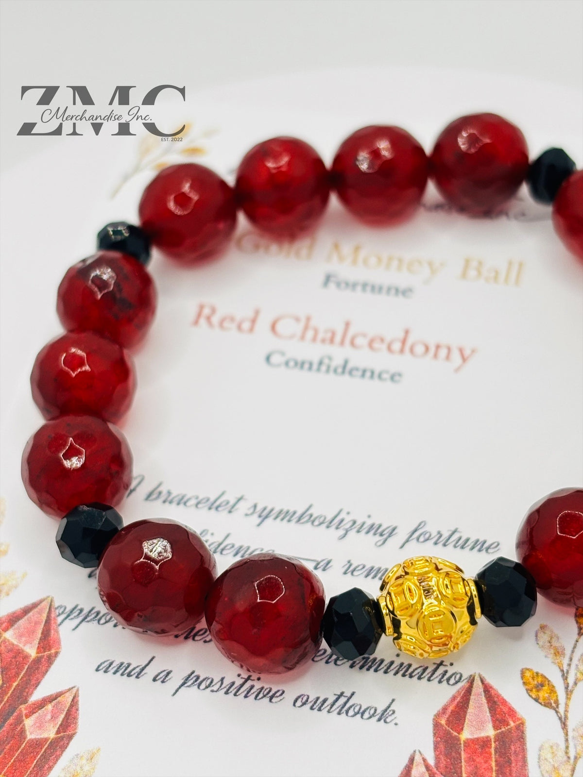 18K Gold  Lucky Money Catcher Ball Red Chalcedony Bracelet  ( Hollow Empty Inside)