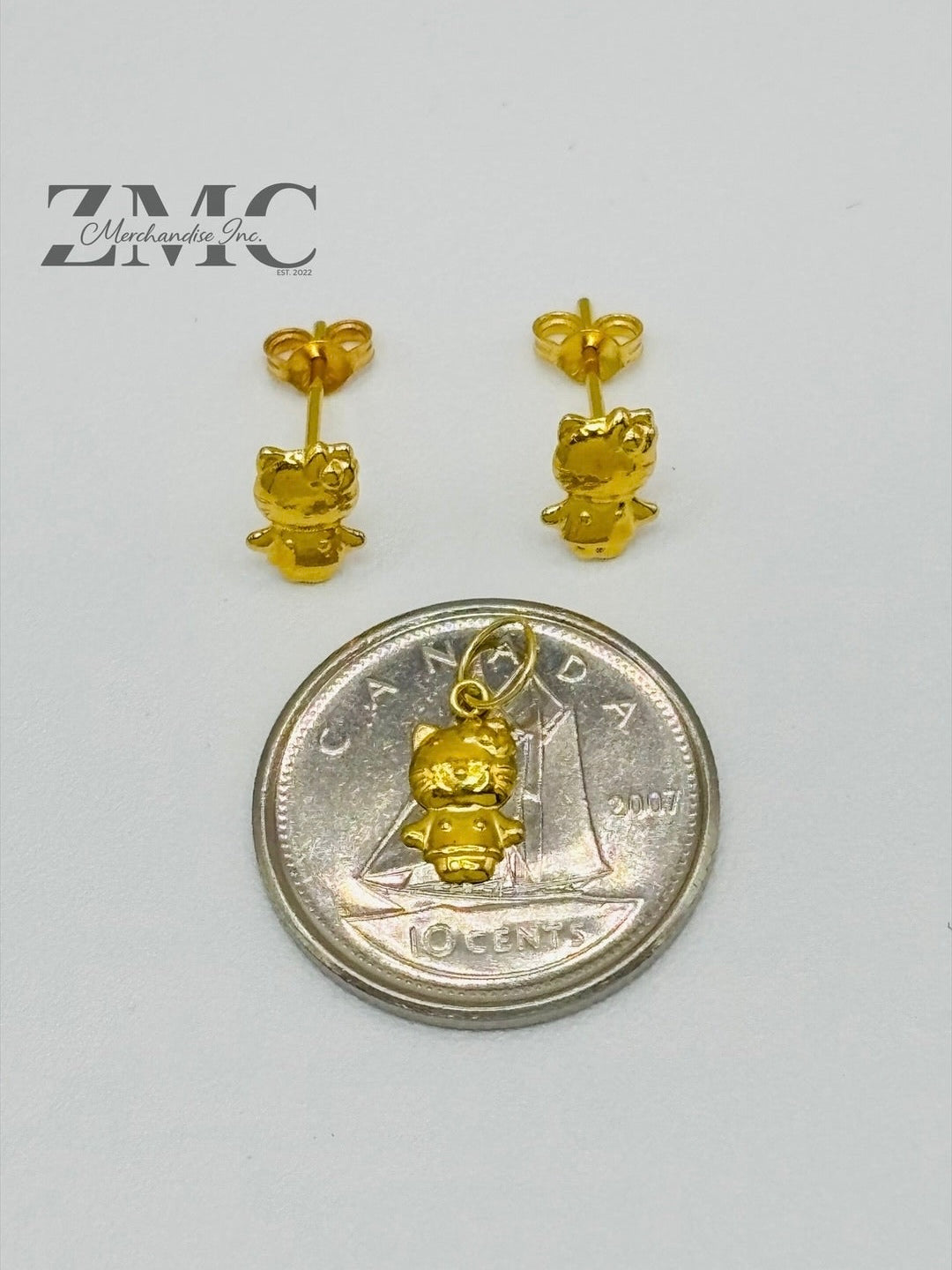18K Gold HK Kids Earrings and Pendant Set