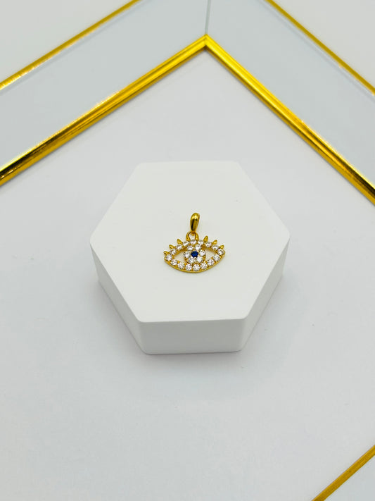 18K Gold Evil Eye Pendant with Zircon Stone