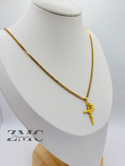 18K Gold Cross & Heart Necklace
