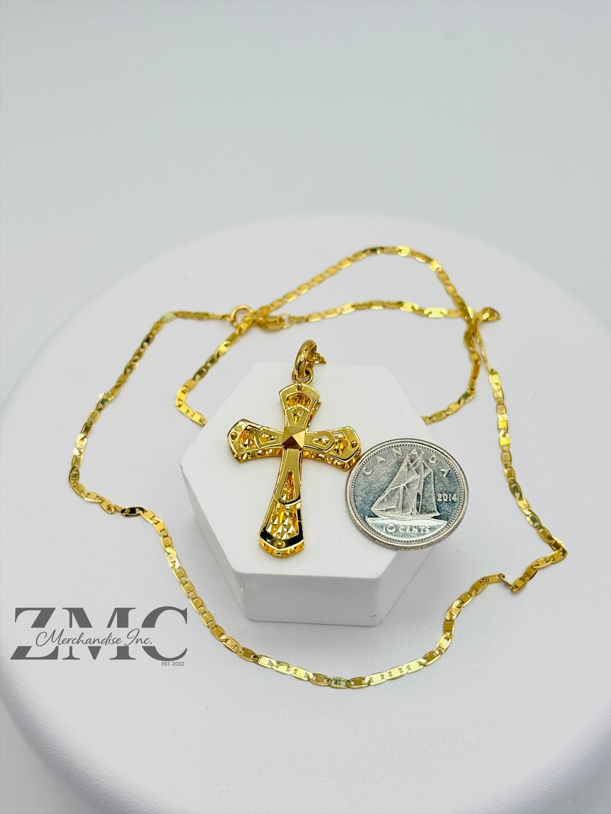 18K Gold Back to Back Cross Necklace
