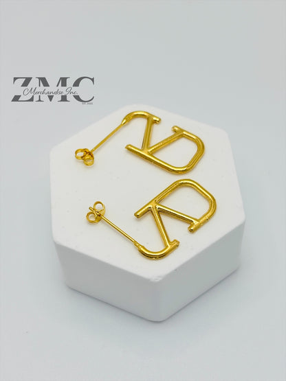 18K Gold V Stud Loop Earrings