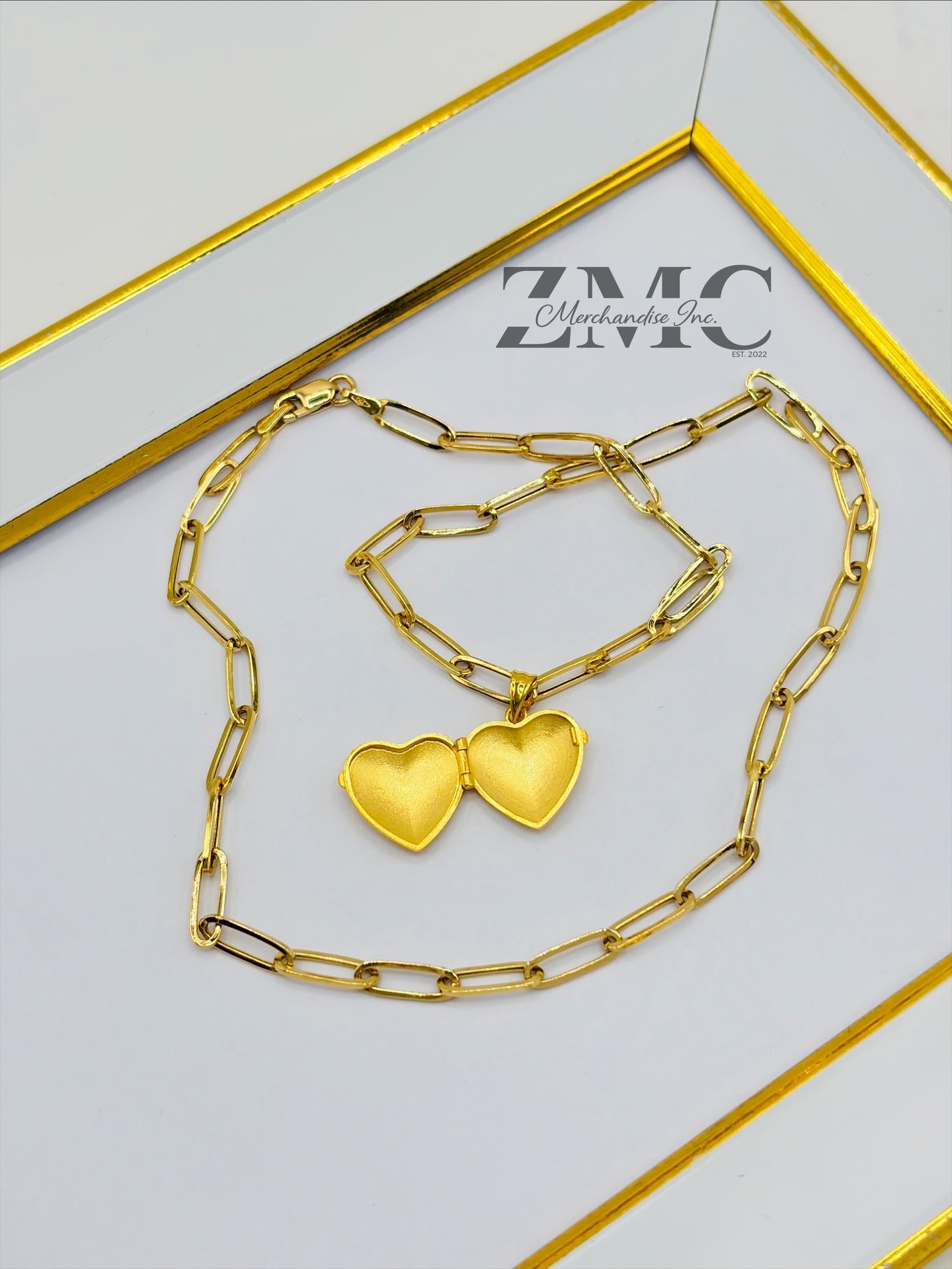 18K Gold Paperclip Heart Locket Necklace