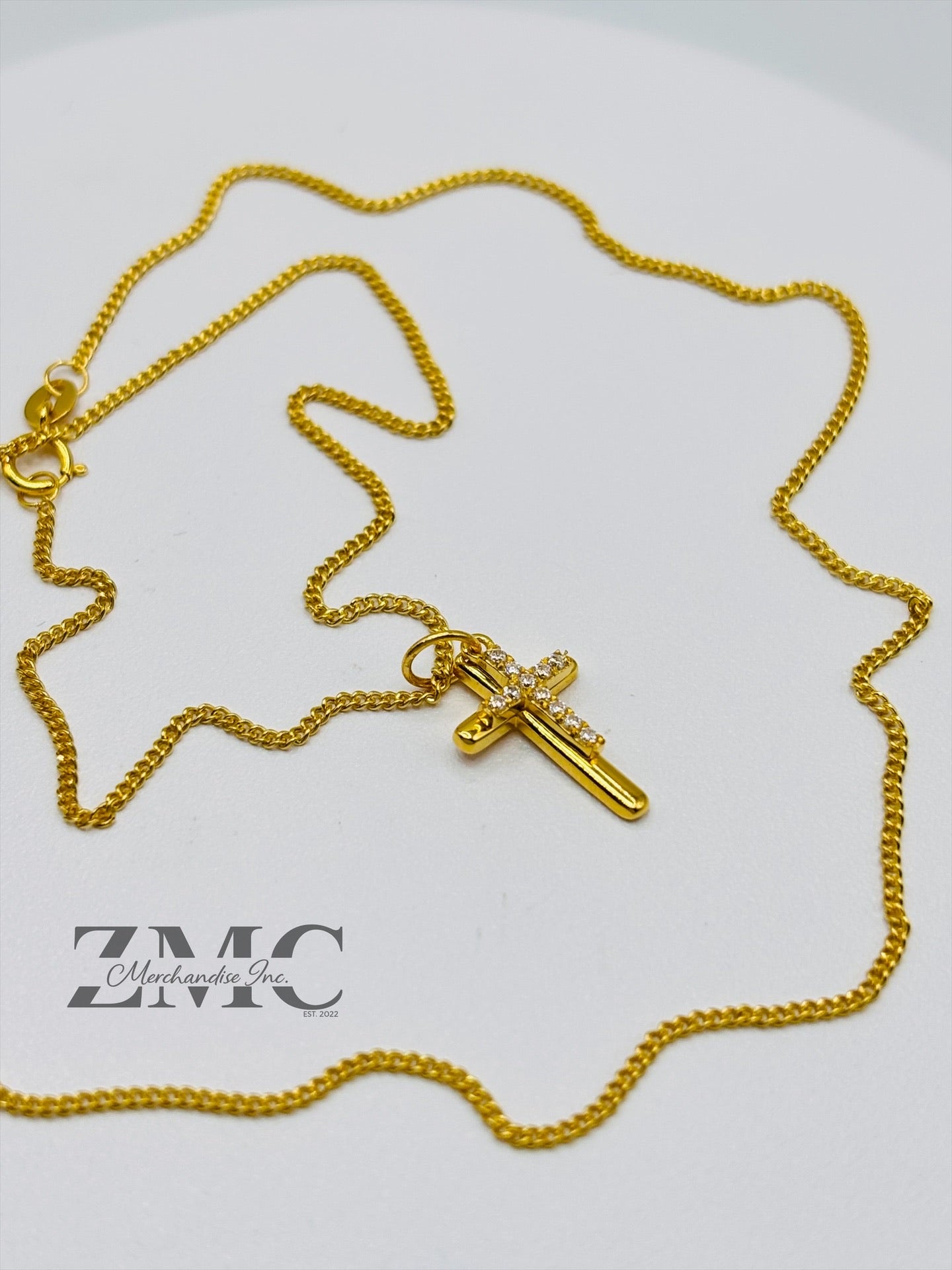 18K Gold Double Cross Necklace