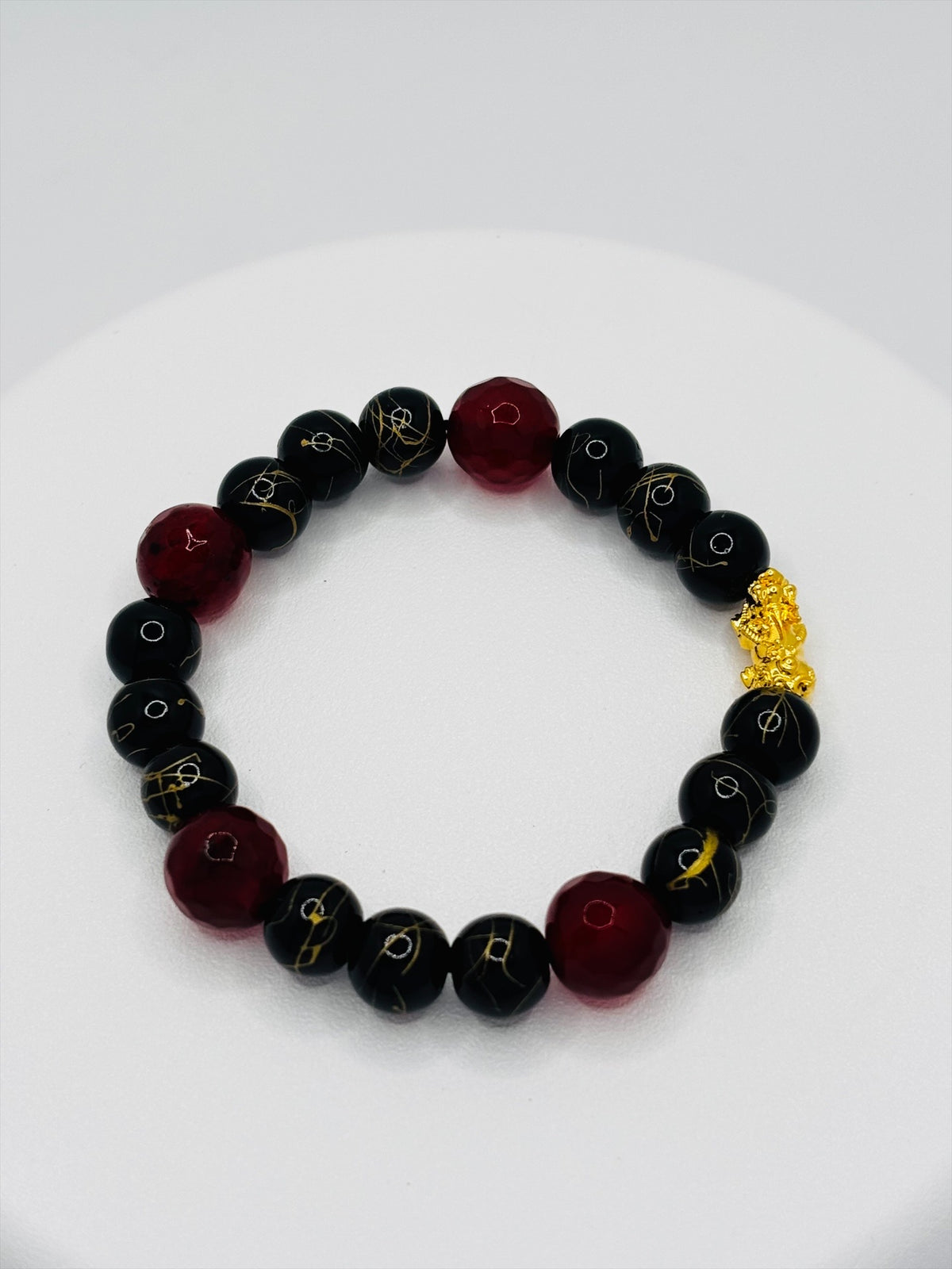 18K Gold Lucky Piyao/ Pi Xiu Red Chalcedony Bracelet ( Hollow Empty Inside) Small