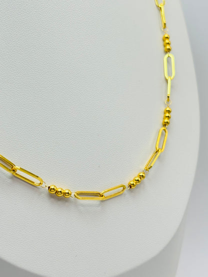 18K Gold Paperclip and Ball Necklace