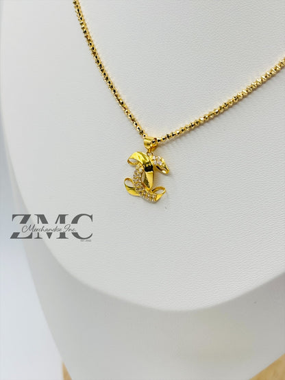 18K Gold C Earrings and Necklace Set