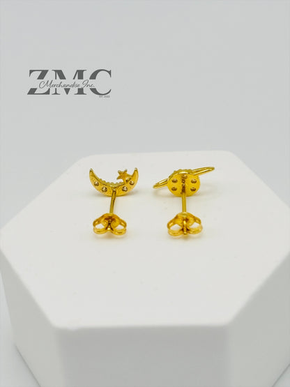 18K Gold Moon Moissanite Diamond Earrings