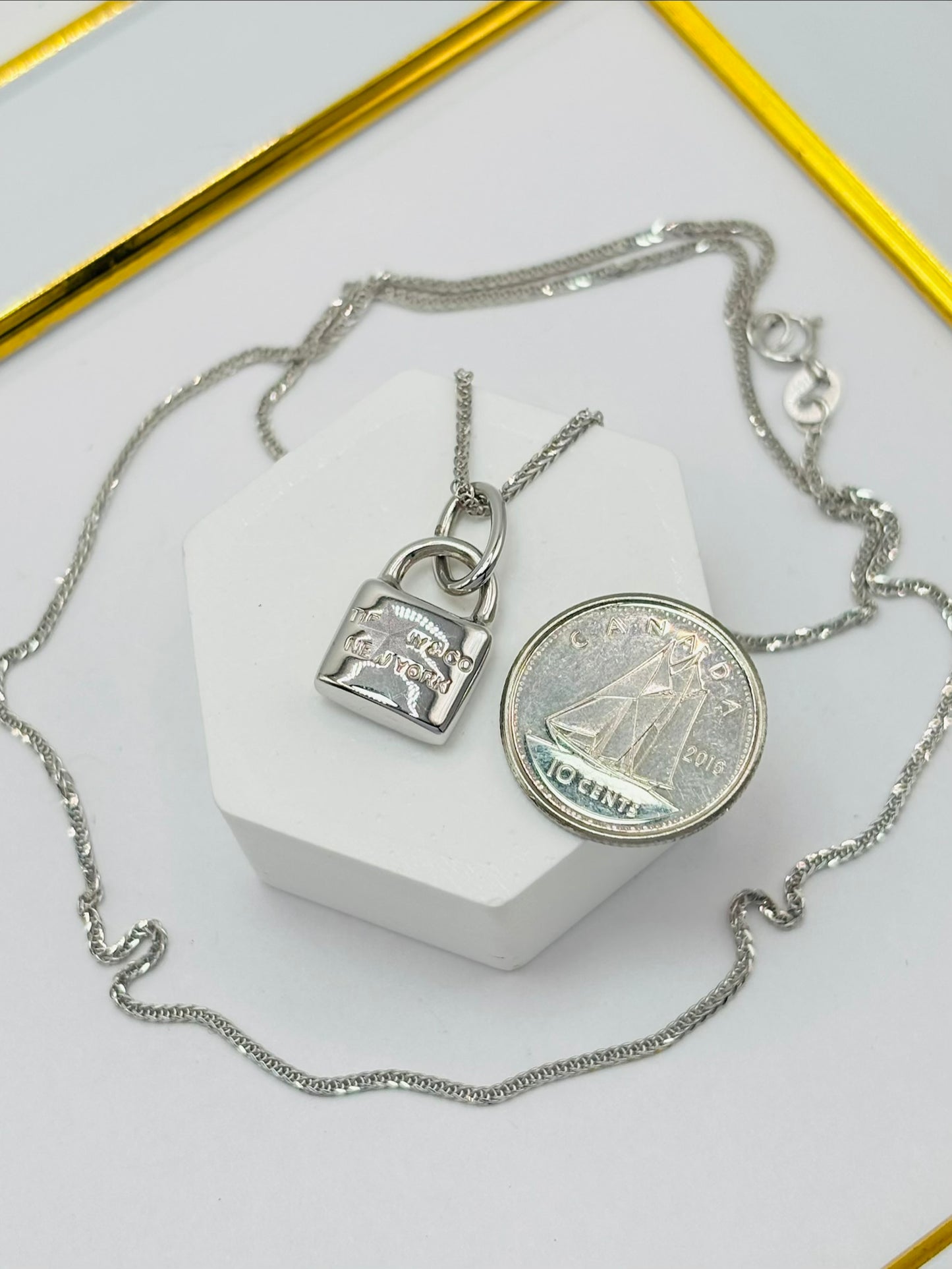 18K White Gold Padlock Necklace