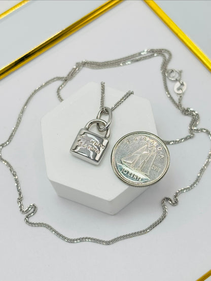 18K White Gold Padlock Necklace