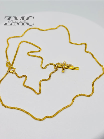 18K Gold Double Cross Necklace