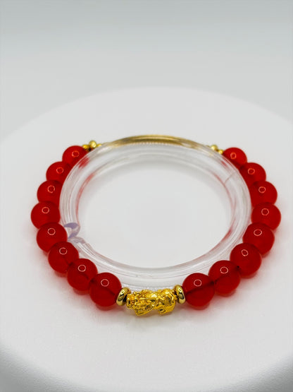 18K Gold Lucky Piyao/ Pi Xiu Red Agate Bracelet ( Hollow Empty Inside) SMALL PIYAO