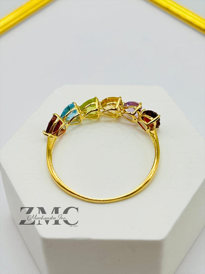 18K Gold Natural Multicolor Stone Lucky Ring
