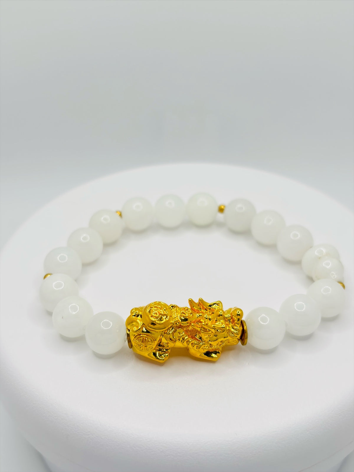 18K Gold Lucky Piyao/ Pi Xiu Bottle Gourd White Jade Bracelet( Hollow Empty Inside) XXL PIYAO