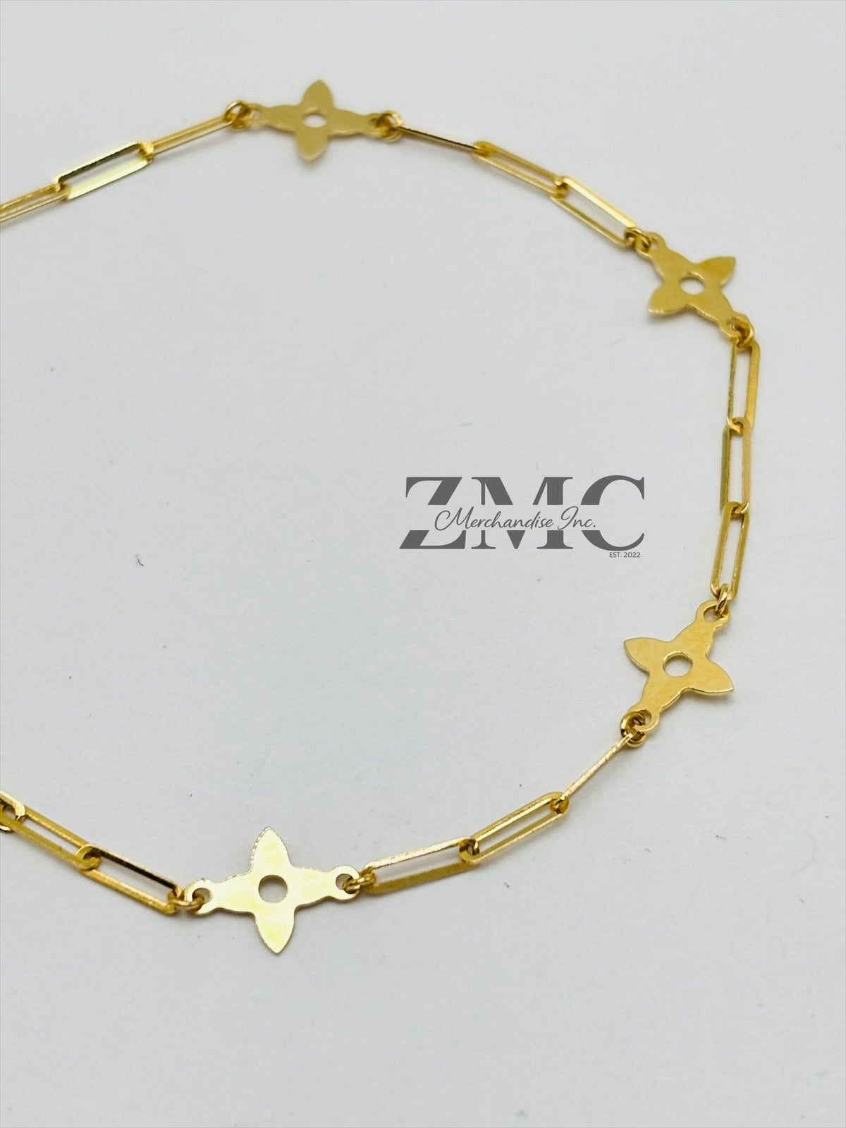 18K Gold Paperclip Flower Bracelet