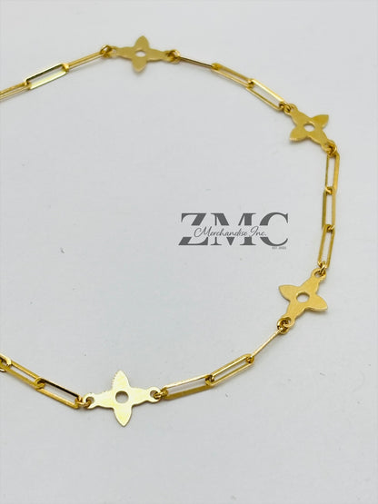 18K Gold Paperclip Flower Bracelet