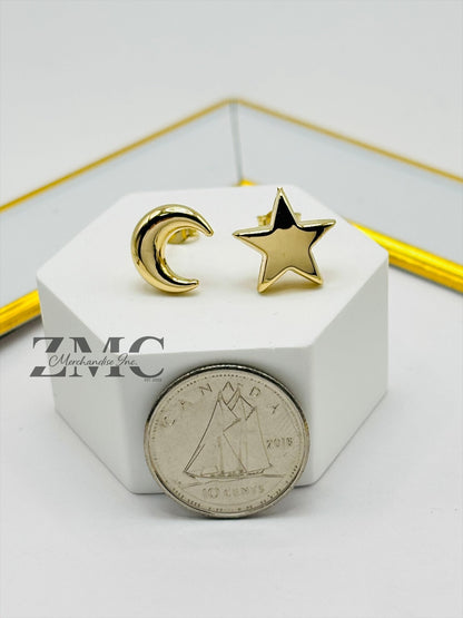 18K Gold Moon & Star Earrings