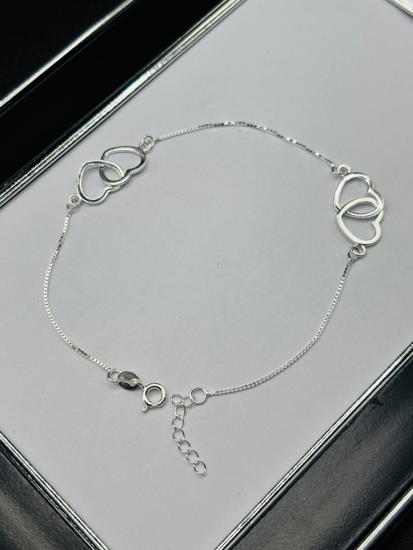 S925 Silver Double Heart Anklet