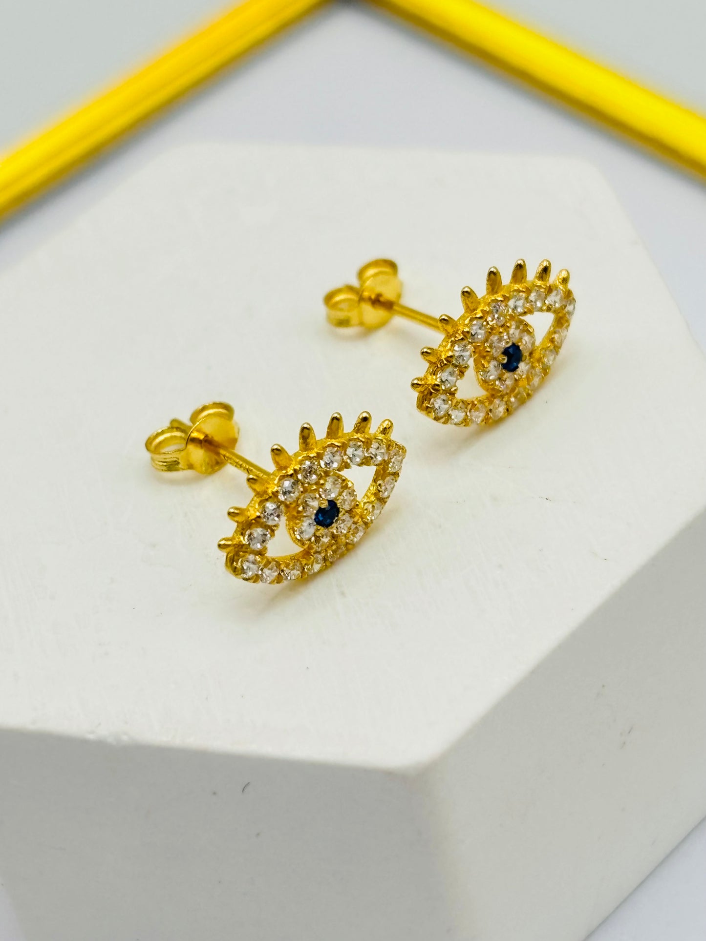 18K Gold Evil Eye Zircon Stone Earrings