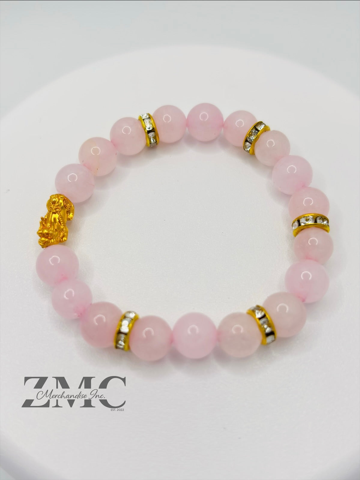 18K Gold  Lucky Piyao/ Pi Xiu Rose Quartz Stone  ( Hollow Empty Inside) Small