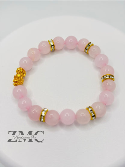 18K Gold  Lucky Piyao/ Pi Xiu Rose Quartz Stone  ( Hollow Empty Inside) Small