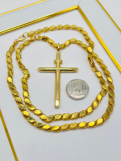 18K Gold Damascus Chain with Cross Pendant Set