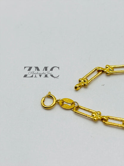 18K Gold Flat Hardware Heart, Flower Charm Bracelet