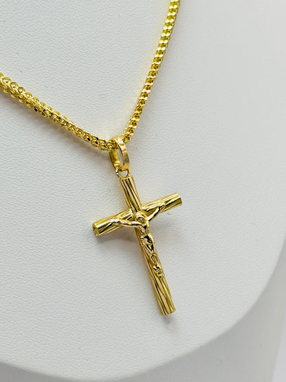 18K Gold Cross Foxtail Necklace