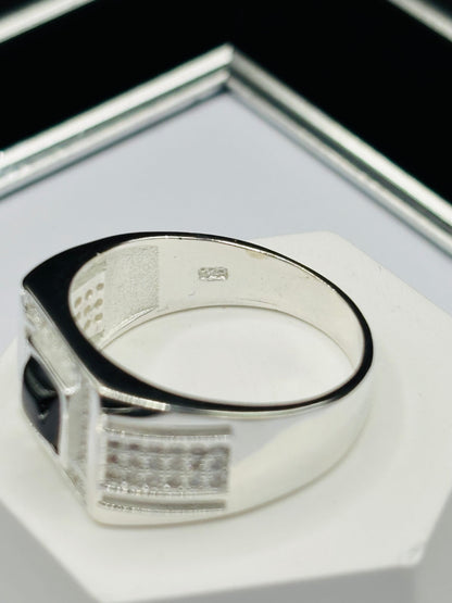 S925 Silver Stone White/Black Ring