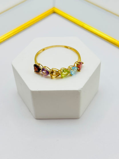 18K Gold Natural Multicolor Stone Lucky Ring