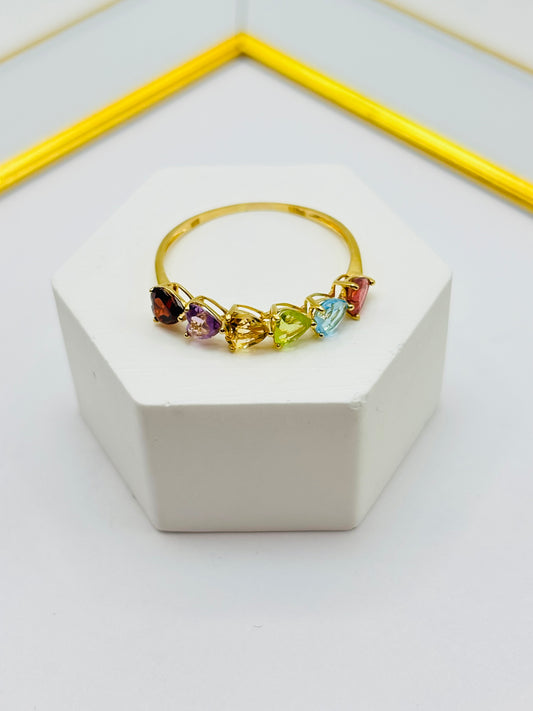18K Gold Natural Multicolor Stone Lucky Ring