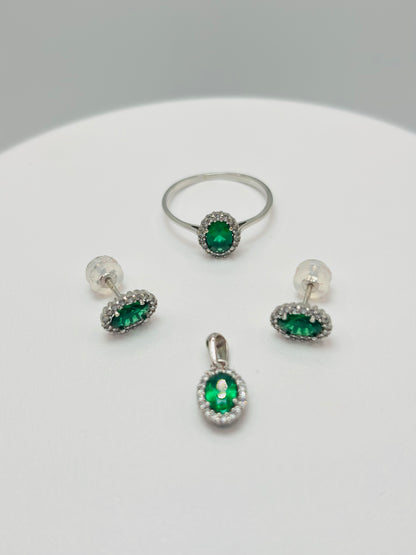 K18 Japan Earrings, Ring, and Pendant Zircon Green Stone Set