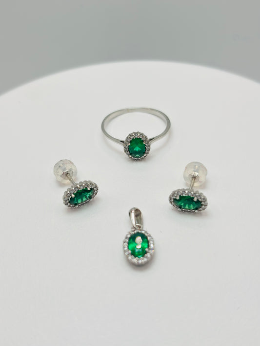 K18 Japan Earrings, Ring, and Pendant Zircon Green Stone Set