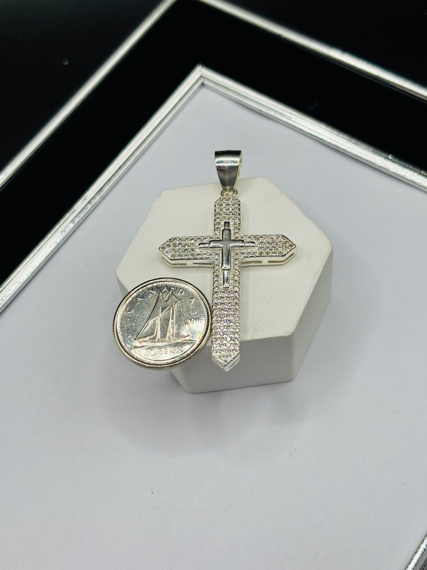 S925 Silver Big Stone Cross Pendant
