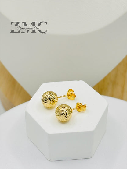 18K Gold Diamond Cut Ball Earrings and Necklace Set
