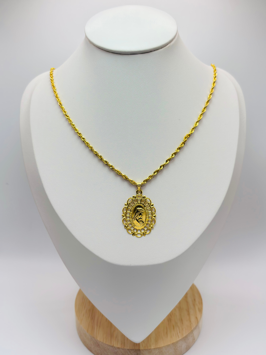 18K Gold Rope Mary Necklace